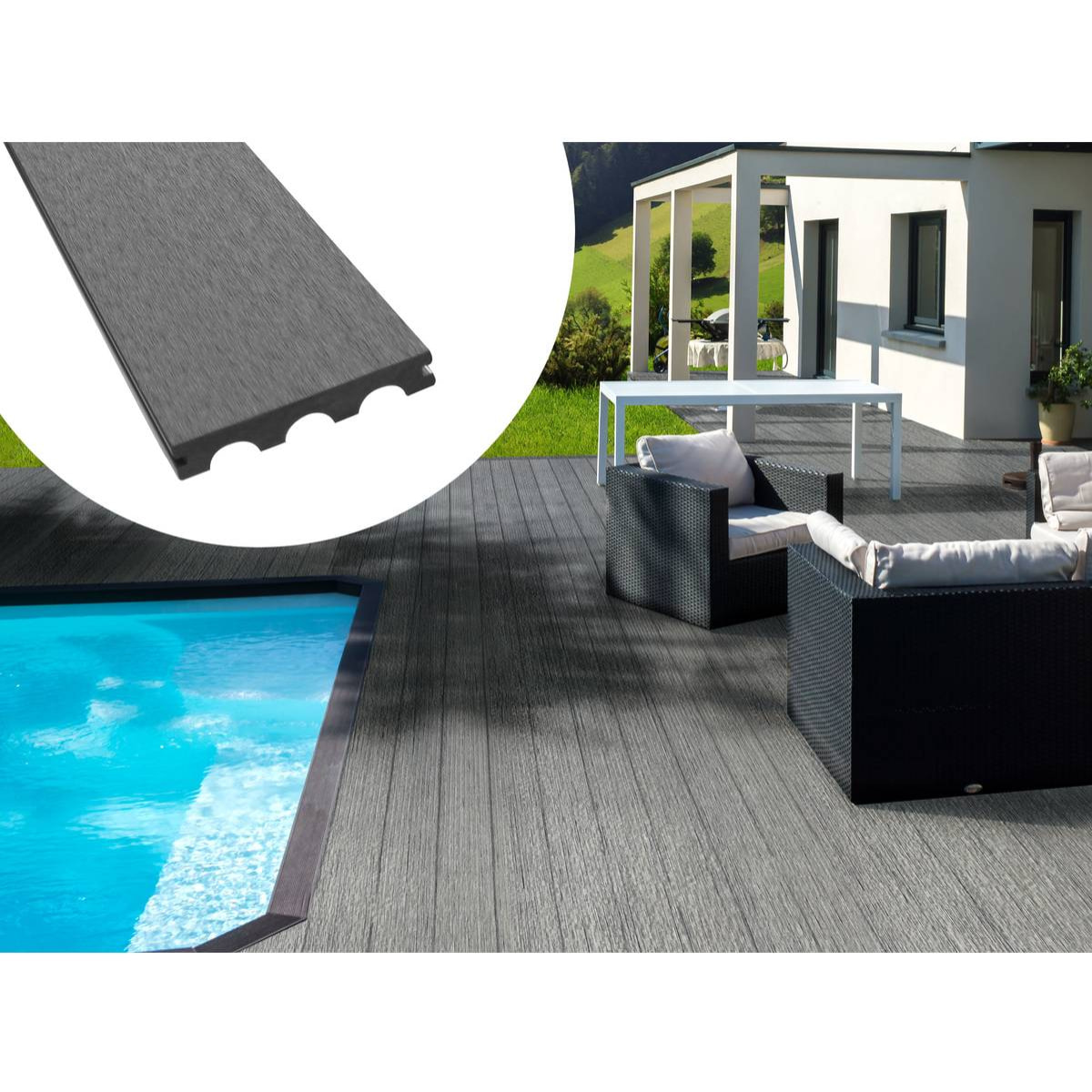 Pack 5 m² - Lames de terrasse composite pleines - Gris