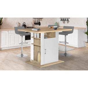 Ilot central 110 cm avec rangements - Bois - Blanc