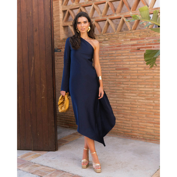 Vestido midi asimétrico con manga larga