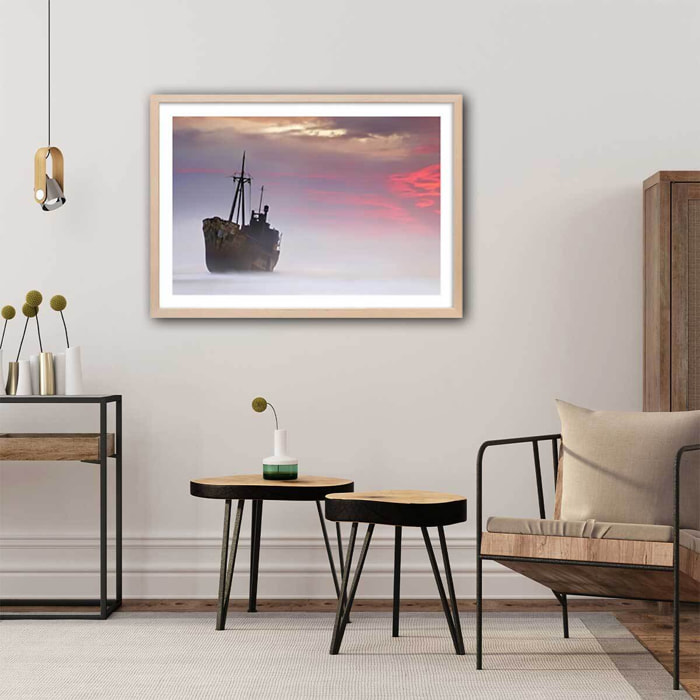 Affiche Bateau naufrage fantôme Affiche sous cadre bois