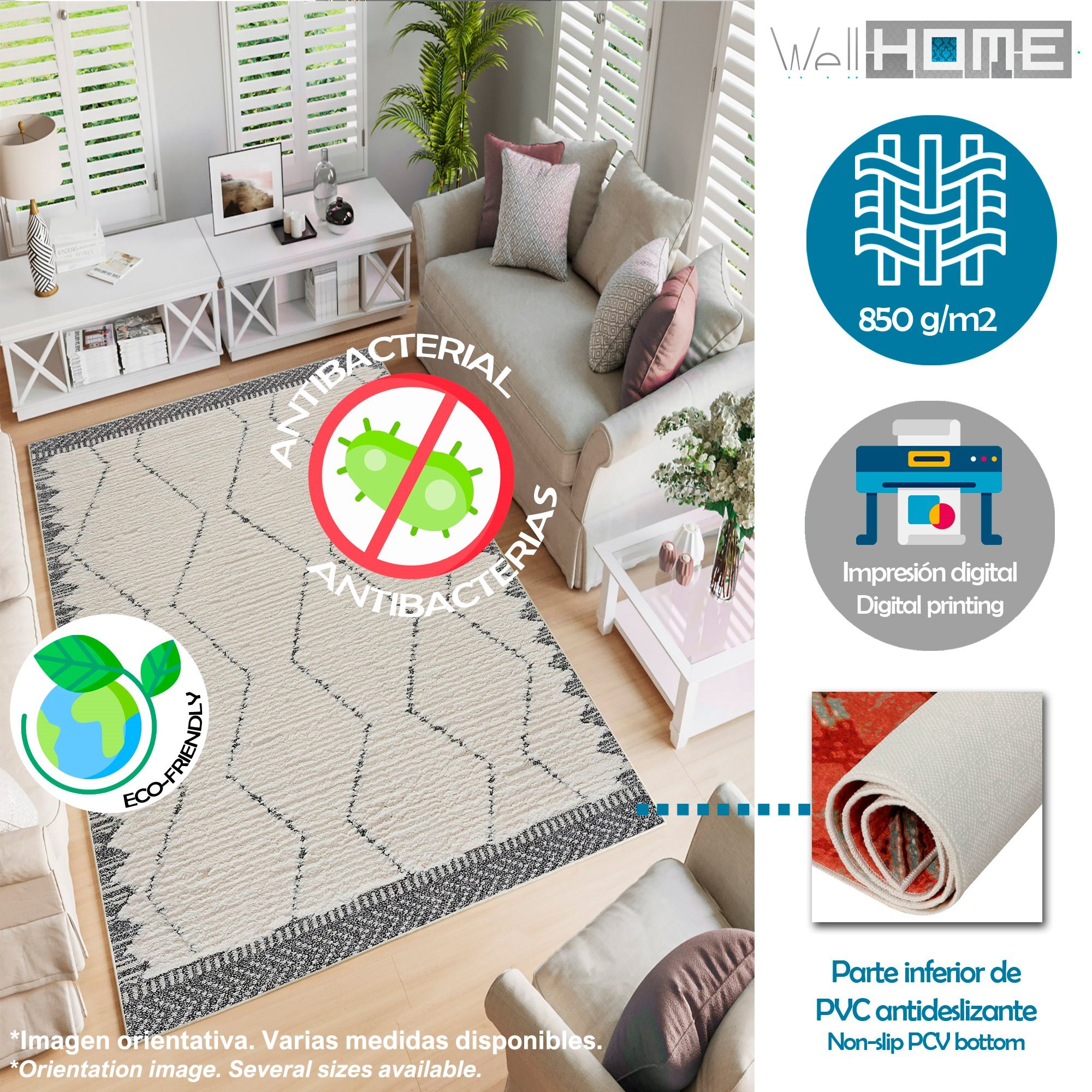 Alfombra de Poliester estampada 80 x 150cm