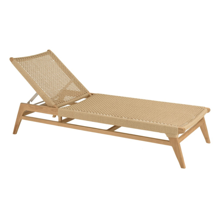 VALERIA - Bain de soleil en teck naturel et rotin synthétique beige