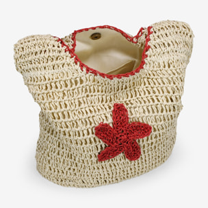Bolso de hombro rafia beige con estrella