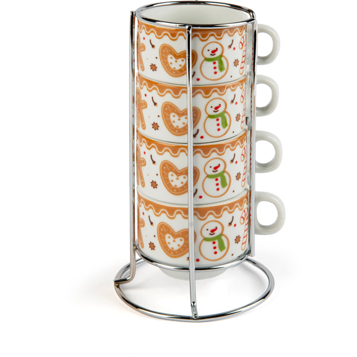 Coffret 4 tasses à café avec support Excelsa – Wonderful Ginger, Porcelaine Multicolore