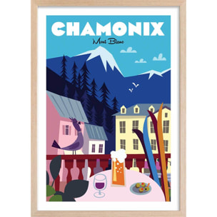 Affiche Chamonix Mont Blanc Affiche + cadre en bois - Chêne