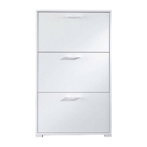 Scarpiera Axinite, Mobile multiuso da ingresso con 3 ante a ribalta, Armadietto portascarpe a doppia profondità, 100% Made in Italy, 67x28h112 cm, Bianco