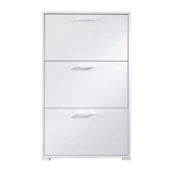 Scarpiera Axinite, Mobile multiuso da ingresso con 3 ante a ribalta, Armadietto portascarpe a doppia profondità, 100% Made in Italy, 67x28h112 cm, Bianco
