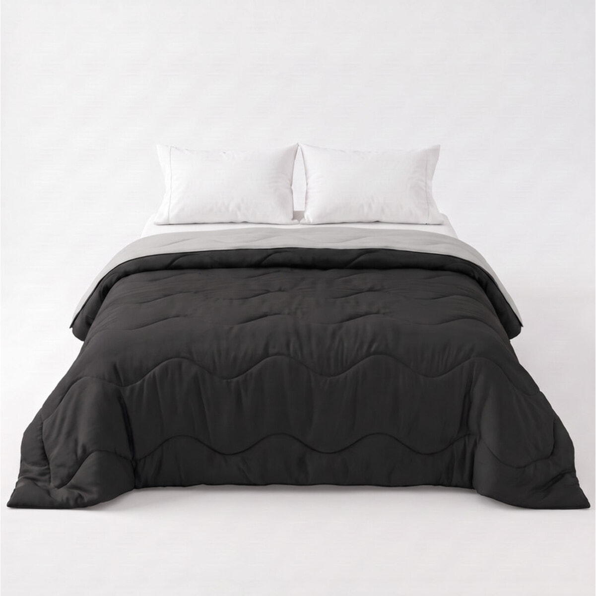 Trapunta invernale bicolor Made in Italy in microfibra di poliestere - Nero/Grigio