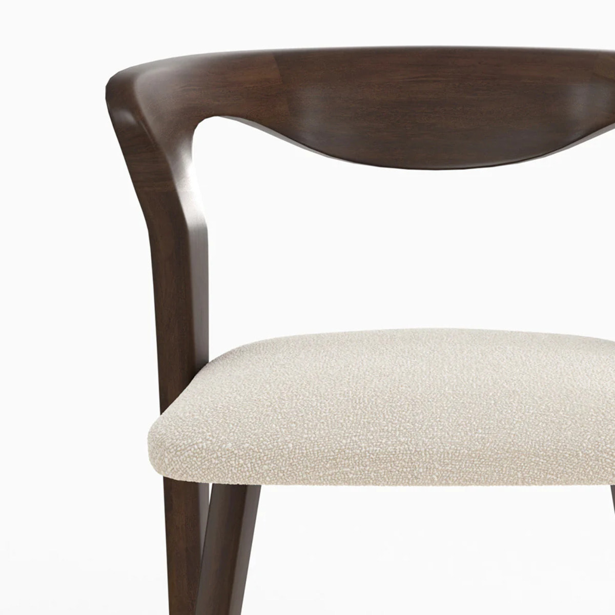 Chaise en bois d'hévéa foncé et tissu bouclé crème - Vega