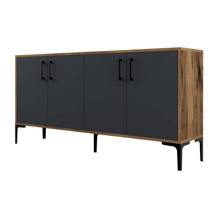 Credenza Daltobell, Buffet da soggiorno, Madia da salotto, Dispensa da cucina, 160x35h78 cm, Noce e Antracite