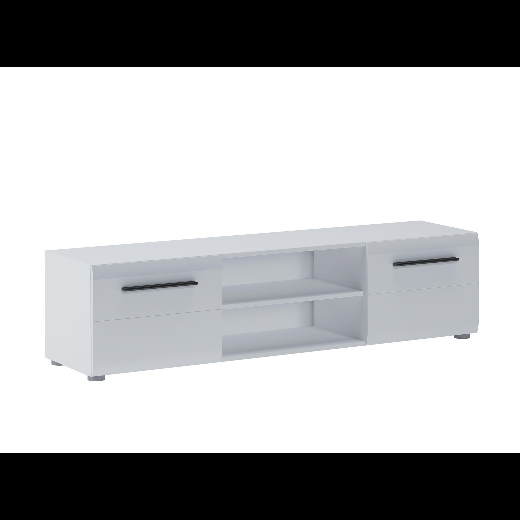 Mobile Porta TV Con Maniglie Nere Con 2 Ante E 2 Ripiani Aperti Design Moderno per Soggiorno Adatto A TV fino a 65 Pollici 160 x 40 x 39,6 Cm Bianco