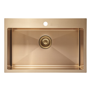 Swiss Aqua Technologies Aurum Évier de cuisine encastrable inox 304, 1 bac, 68x45x21 cm, Cuivre brossé PVD