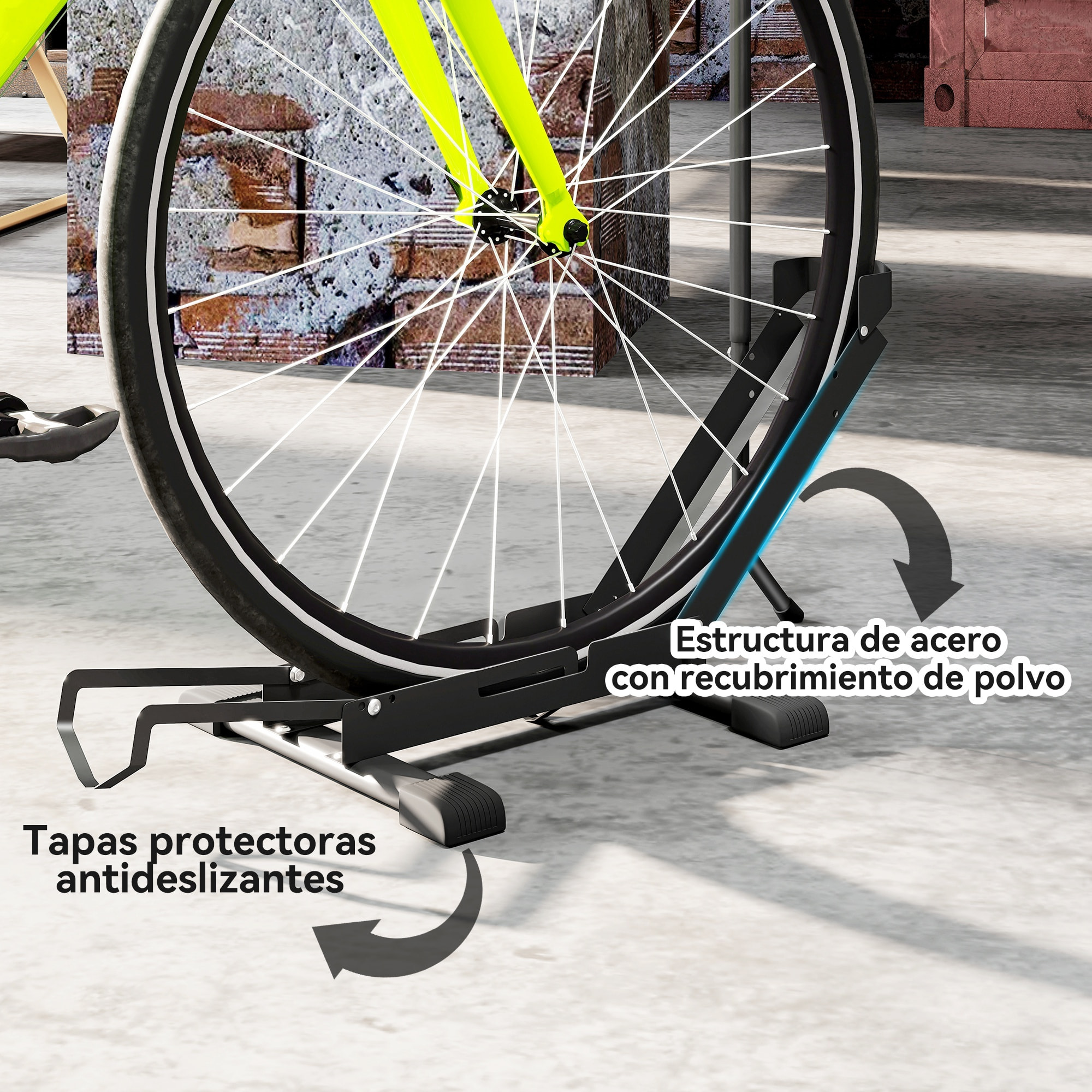 Soporte para Bicicletas de Suelo Plegable Vertical y Horizontal Altura Ajustable para Ruedas 20"-29" Aparca Bicis de Suelo de Acero Portátil para Casa Garaje Taller Negro