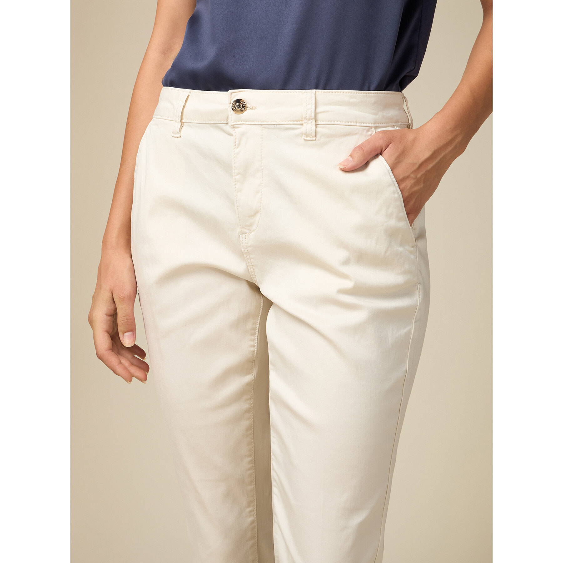Oltre - Pantalones pitillo de tejido mixto de lyocell - Blanco
