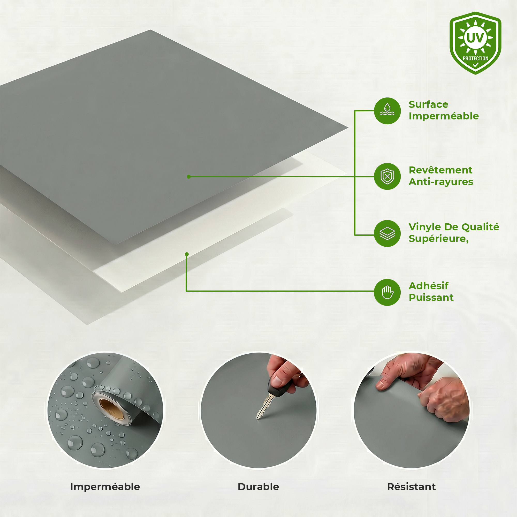 Rouleau adhésif décoratif Vinyle au Mètre - Gris tourterelle - Sticker Lavable Imperméable Mur Cuisine Meubles