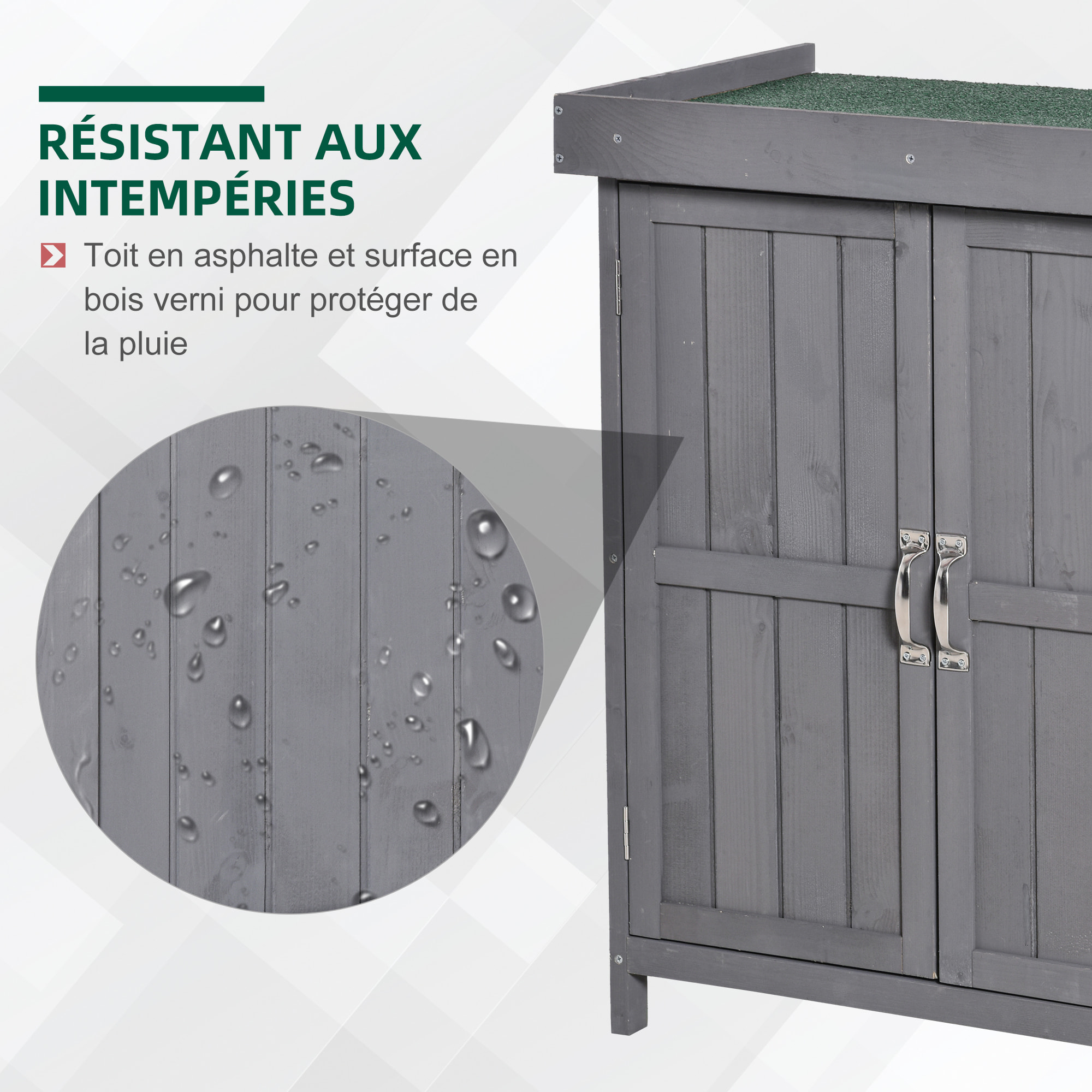 Armoire de jardin sur pied double porte étagère et toit bitumé relevable dim. 74L x 43l x 88H cm bois sapin gris