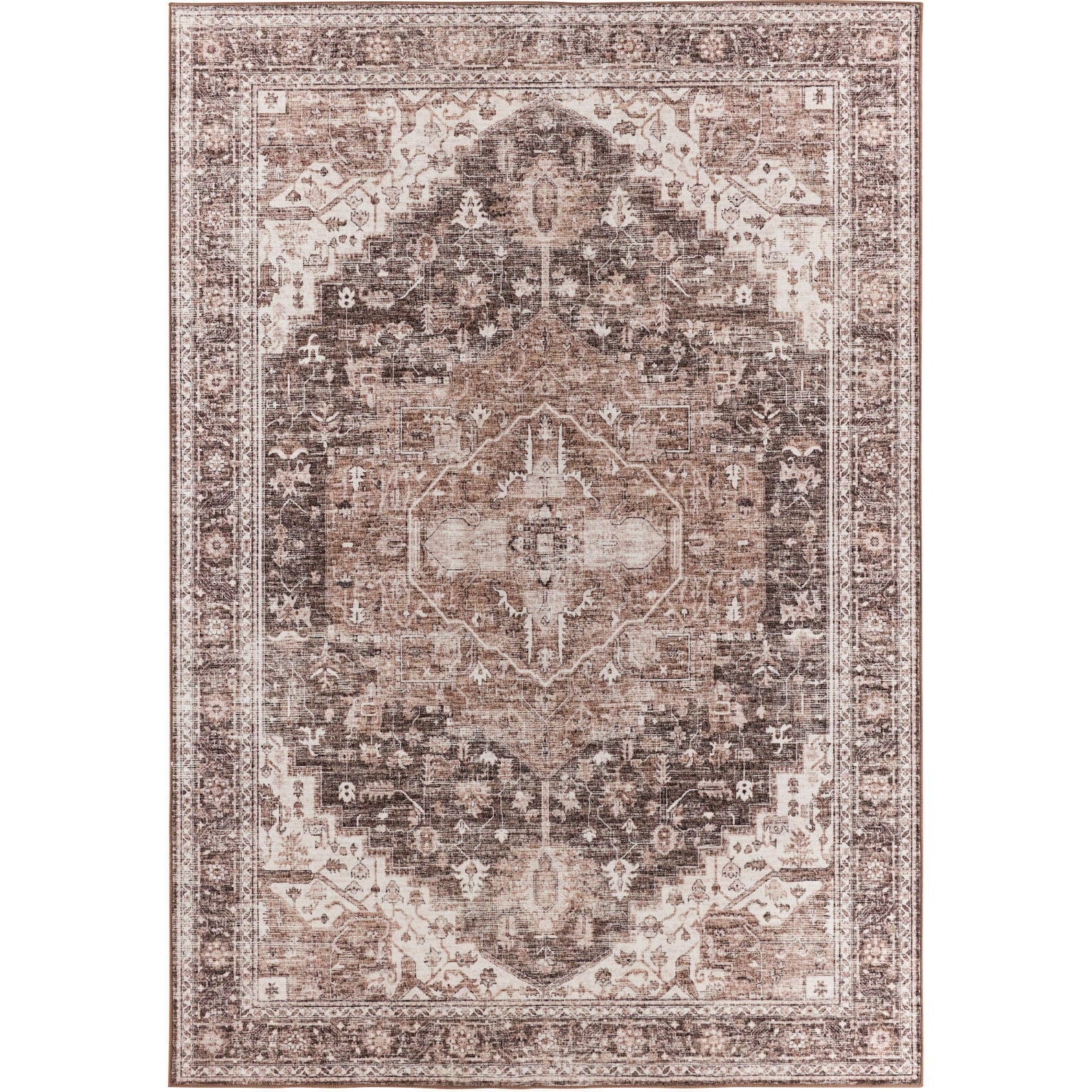 OTTOMAN - Tapis à poils courts doux à motif vintage beige