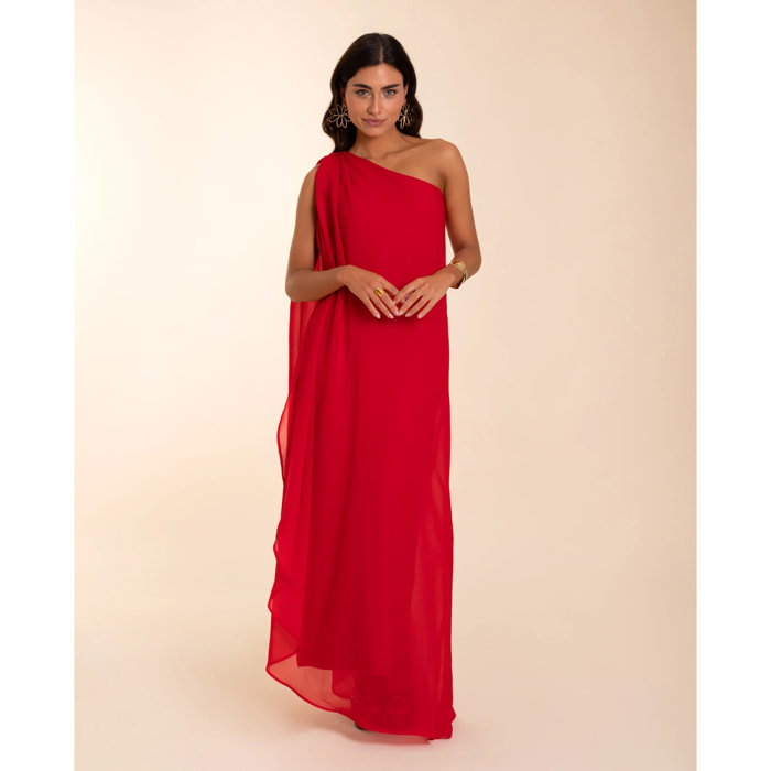 Vestido largo con capa asimétrico