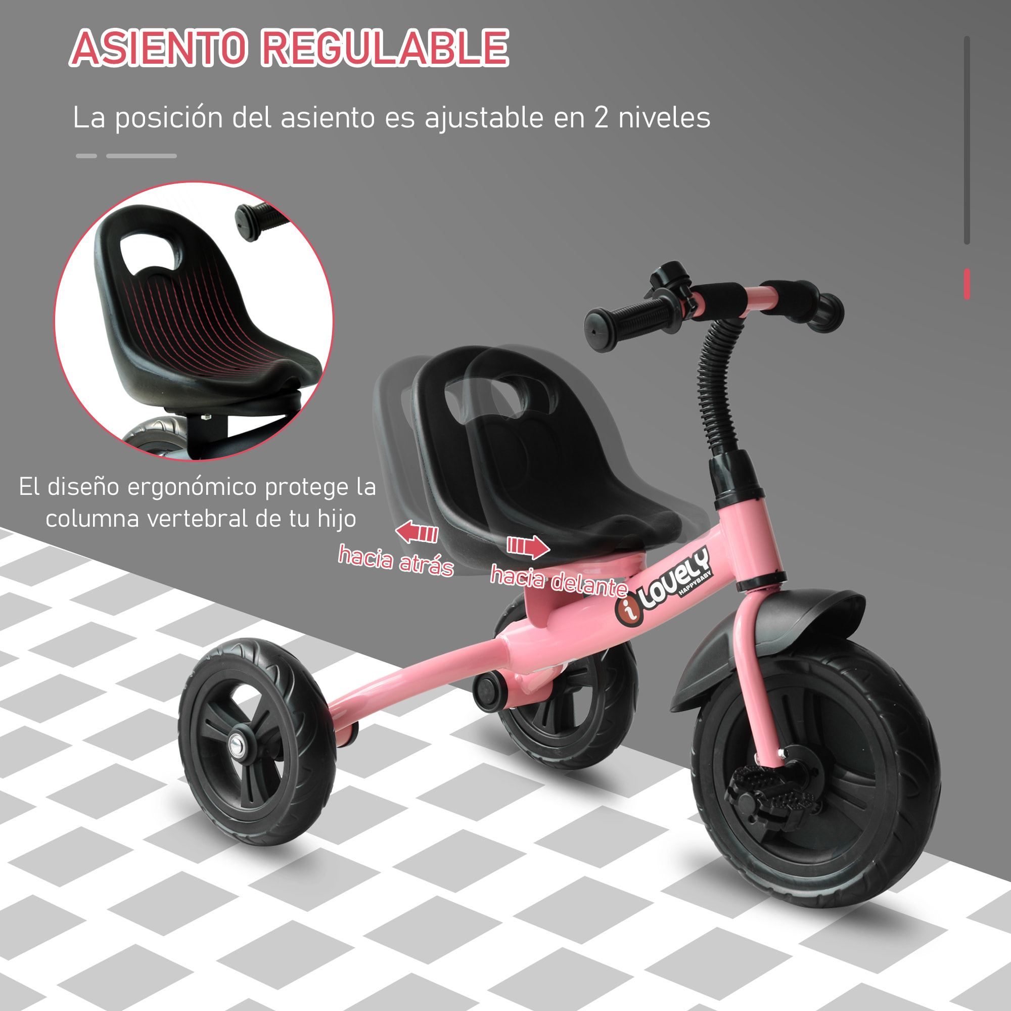 Triciclo para Niños con Timbre Rosa