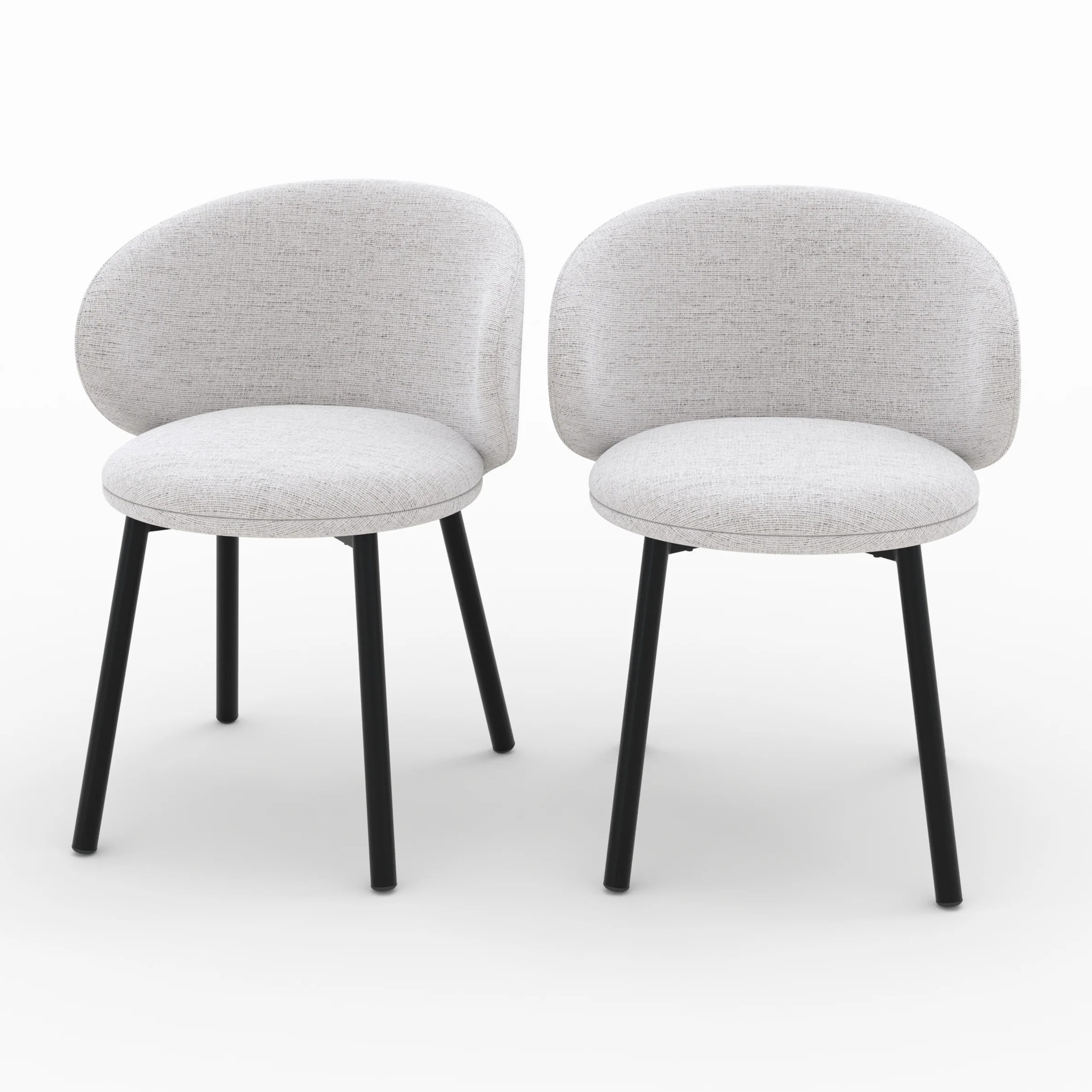 Lot de 2 chaises en tissu gris clair chiné et pieds noirs - Cécilia
