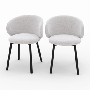 Lot de 2 chaises en tissu gris clair chiné et pieds noirs - Cécilia