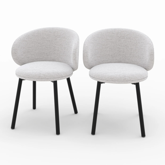 Lot de 2 chaises en tissu gris clair chiné et pieds noirs - Cécilia