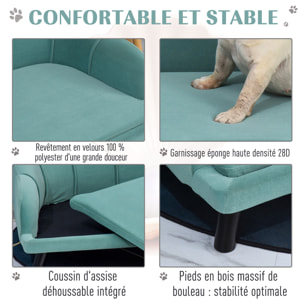 Canapé chien lit pour chien chat design contemporain coquillage dim. 98L x 60l x 35H cm coussin moelleux velours vert