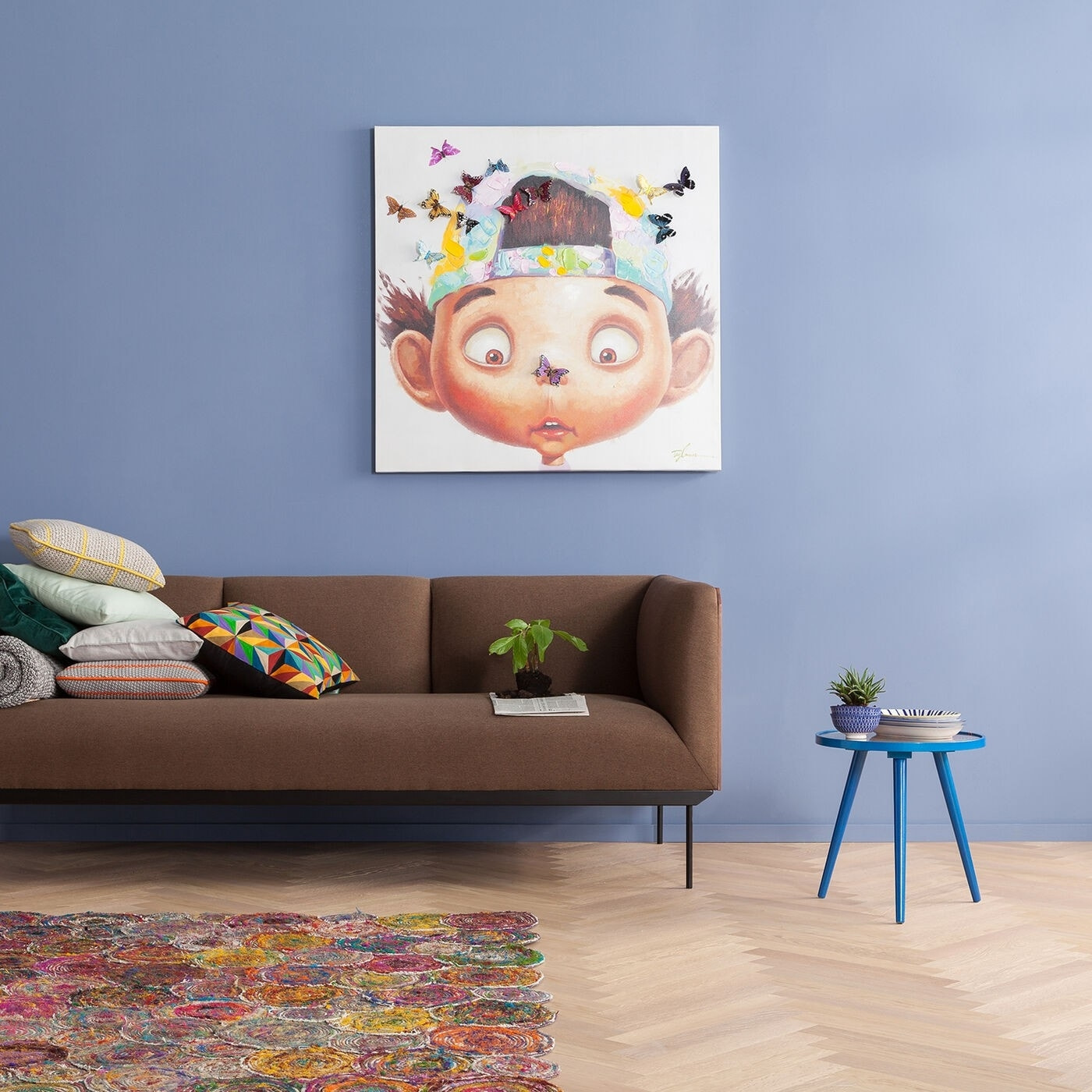 Tableau Touched Boy with Butterflys 100x100cm Kare Design