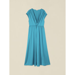 Oltre - Vestido de satén de viscosa con abertura - Petrol Blue