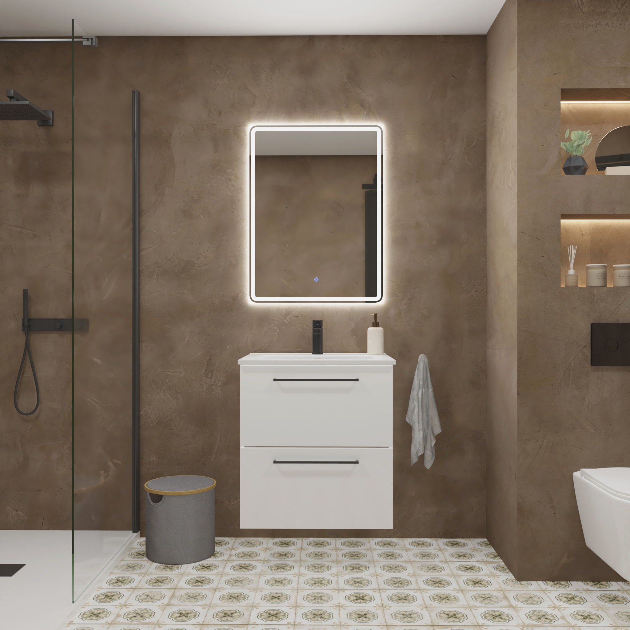 Conjunto de Baño Vex | 60 cm Blanco| Dos Cajones | Lavabo Encastrado | No incluye Espejo | Mueble Montado | Alday