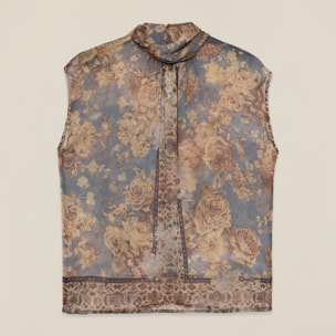 Oltre - Blusa estampada sin mangas - Beige
