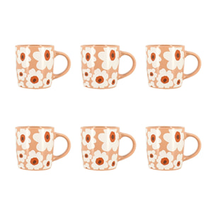 Lot de 6 mugs en grès avec motifs à fleurs MARGUERITE