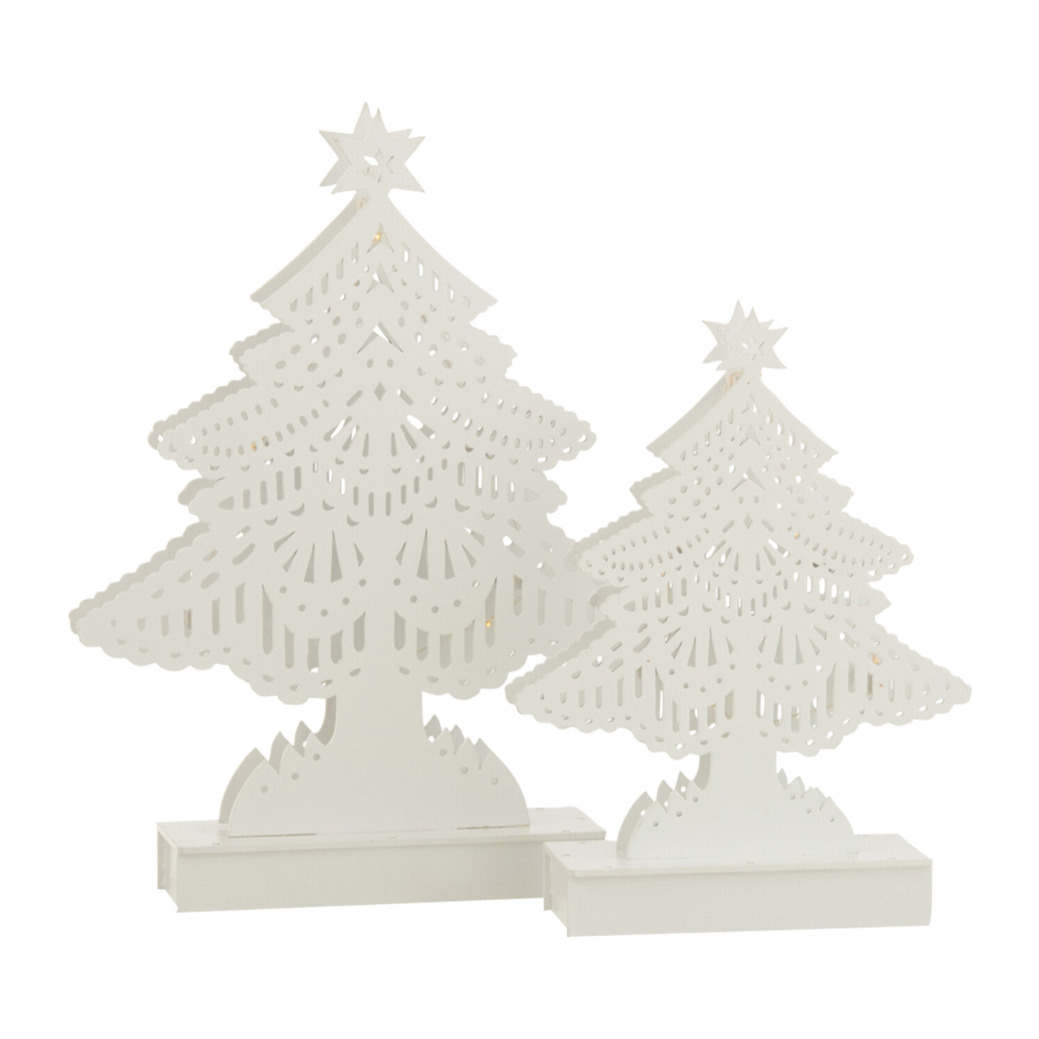 J-Line décoration Sapin De Noël - bois - blanc - large - LED