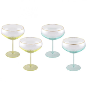 Lot de 4 coupes a glace/champagne sur pied vert et jaune