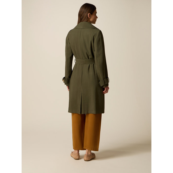 Oltre - Trench doppiopetto misto viscosa - Verde militare