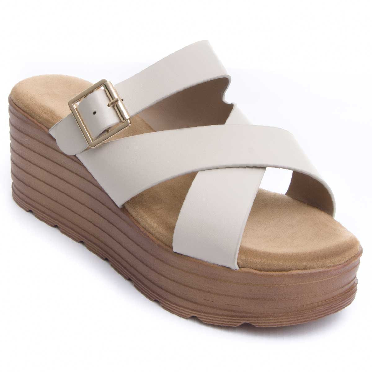 Sandalias de Cuña - Beige - Altura: 8 cm