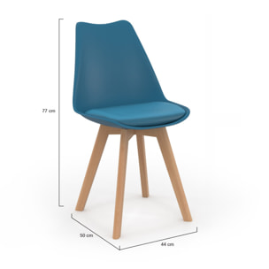 Chaises Nordia bleu canard pieds bois - lot de 6