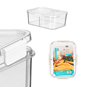 Fiambrera hermética transparente con lámina divisoria removible. 3300ml de capacidad.