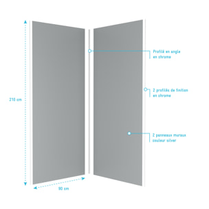Pack 2 Panneaux muraux Silver 90x210cm avec Profilés Chrome - WALL'IT