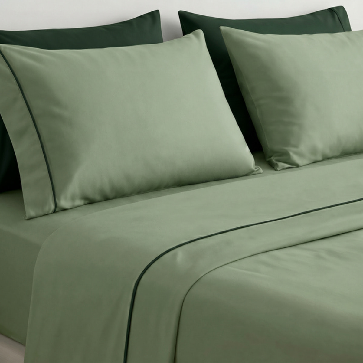 Completo Lenzuola in 100% Cotone con Piping Elegante, Set Letto Morbido e Traspirante con Lenzuolo Sopra, Sotto con Angoli Elasticizzati e Federa Coordinata
