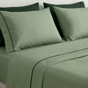 Completo Lenzuola in 100% Cotone con Piping Elegante, Set Letto Morbido e Traspirante con Lenzuolo Sopra, Sotto con Angoli Elasticizzati e Federa Coordinata