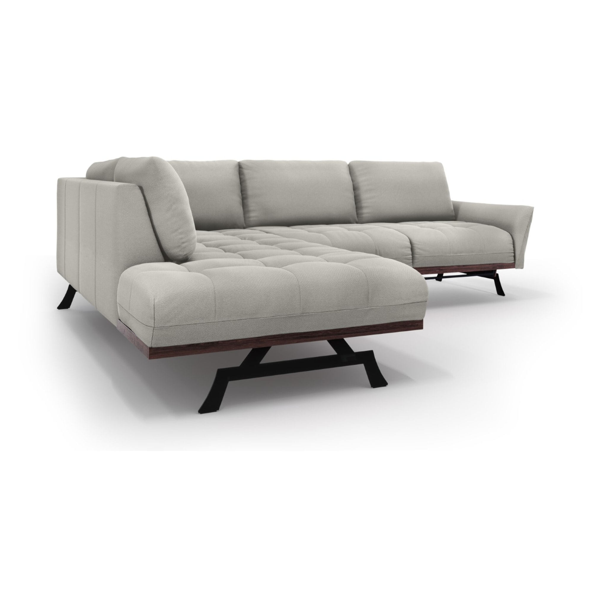 Canapé d'angle gauche convertible "Olivier" 5 places en tissu structurel gris clair