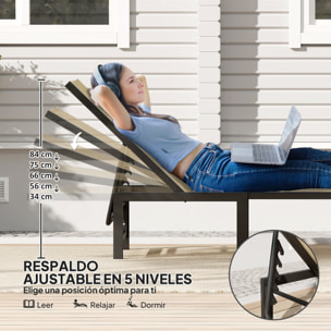 Tumbona Jardín Exterior, Tumbona Reclinable con Respaldo Ajustable en 4 Niveles y Estructura de Acero, Impermeable, Carga 120 kg, para Patio, Terraza, Balcón, 166x60x84 cm, Caqui