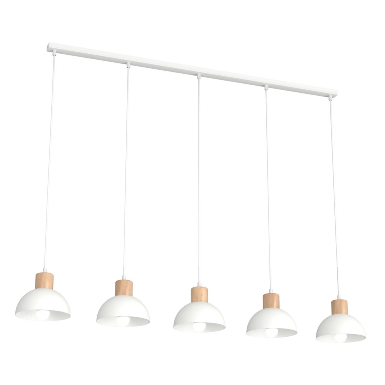 Lampada a sospensione Seco in acciaio bianco opaco e legno