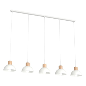Lampada a sospensione Seco in acciaio bianco opaco e legno