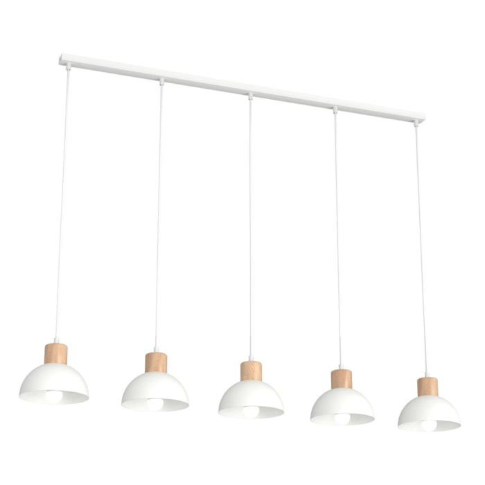 Lampada a sospensione Seco in acciaio bianco opaco e legno