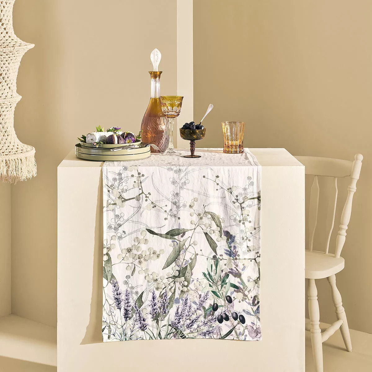 Chemin de table lin & coton lavé 150 g/m² imprimé violet Parfum de lavande mauve