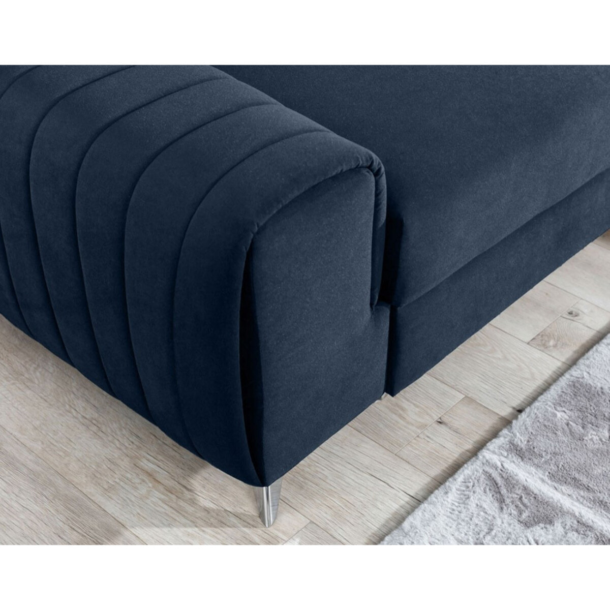 Talisay - canapé d'angle droit - 5 places - convertible avec coffre - en velours - Bleu marine