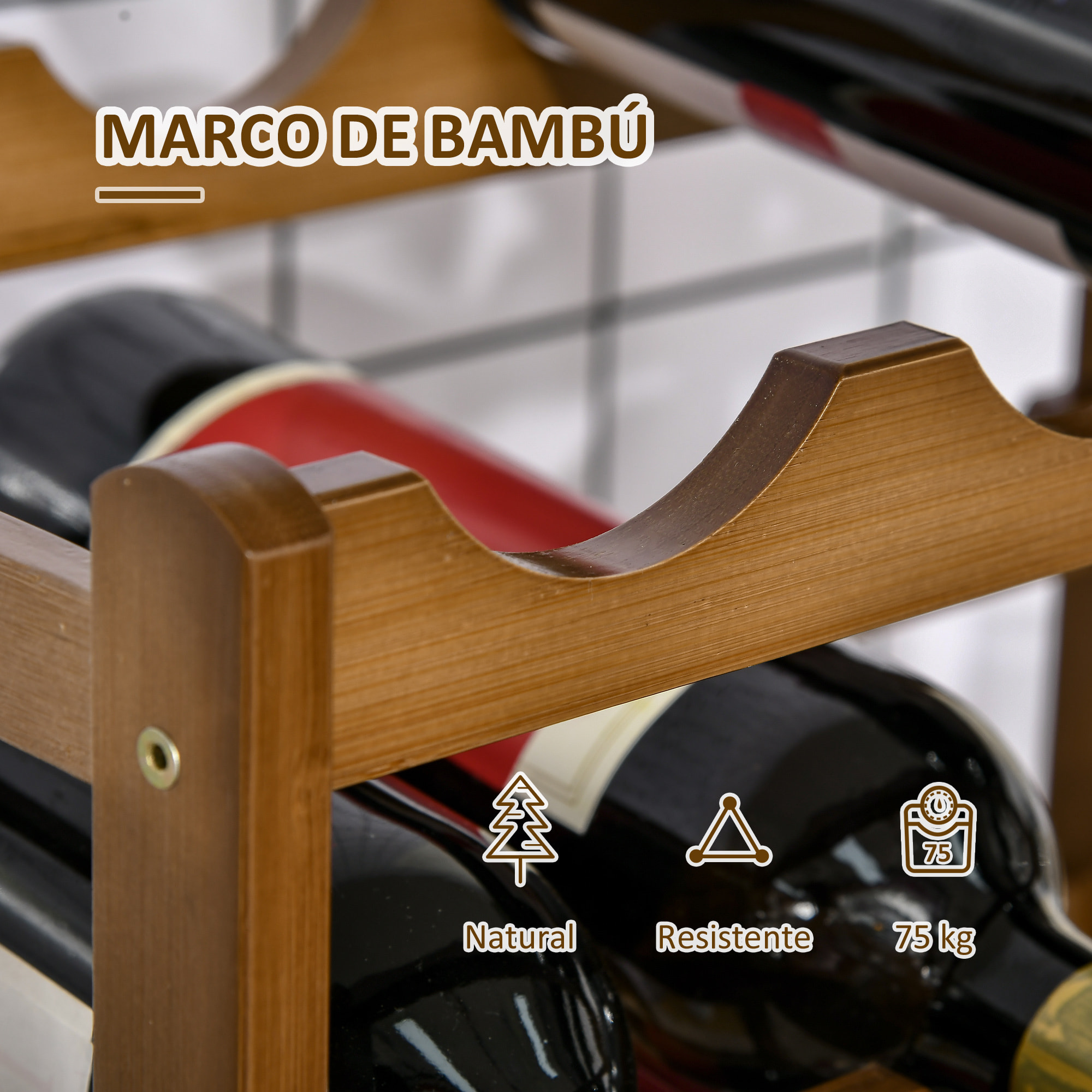 HOMCOM Botellero de Bambú para 16 Botellas Estantería de Vino de 4 Niveles Soporte para Botellas de Mesa para Cocina Comedor Bar Carga 75 kg 43x23,5x38 cm Marrón