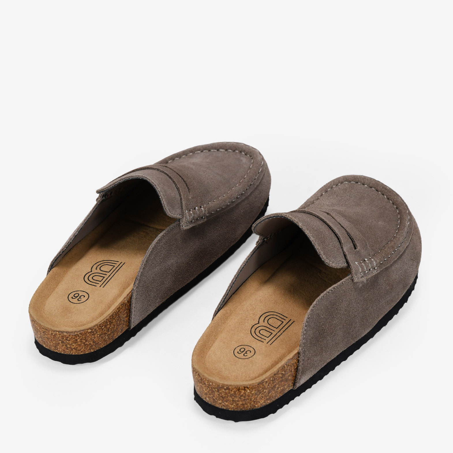 Zuecos taupe en piel con suela de corcho